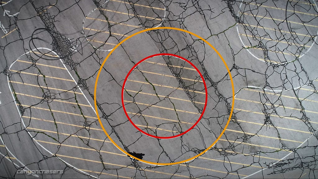 which circle could you ride your motorcycle around faster, with more or less lean?